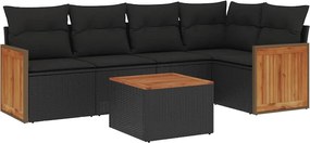 vidaXL Set mobilier de grădină cu perne, 6 piese, negru, poliratan