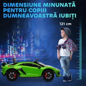 HOMCOM Masina Electrica pentru Copii, Automobil Lamborghini Aventador cu Telecomanda, Faruri LED, Muzica, Varsta 3-8 Ani, Verde | Aosom Romania