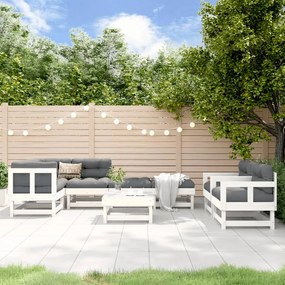 3186222 vidaXL Set mobilier relaxare grădină, 8 piese, alb, lemn masiv de pin