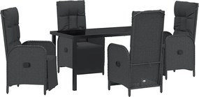vidaXL Set de masă pentru grădină cu pernă 5 pcs Negru poliratan