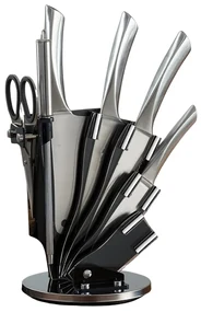 Set cutite inox cu suport Royalty line RL KSS600, cu instrument de ascutire si foarfeca de bucatarie