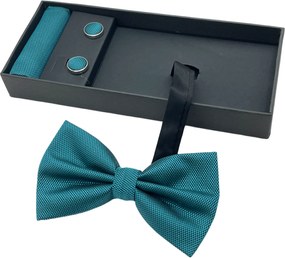 Papion verde-albastrui, OXFORD, Set cu butoni si batista