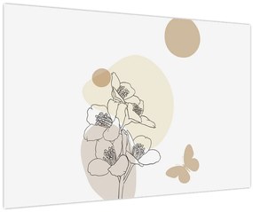 Tablou - Flori bej cu fluture N⁰4 (90x60 cm)