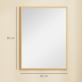 HOMCOM Oglindă de perete dreptunghiulară cu cârlige, din sticlă și MDF, 60x80 cm, finisaj lemn | Aosom Romania