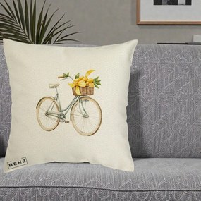 Perna Decorativa Bicicleta cu Cos de Lamai Mediteranean, 40x40 cm, Ecru, Husa Detasabila, Perna Inclusa, BEKZ®