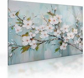 Tablou pe sticlă - Pictură, ramuri de copac înflorit (70x50 cm)