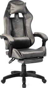 RESIGILAT- Scaun gaming, masaj în perna lombară, suport picioare, textil, Gri