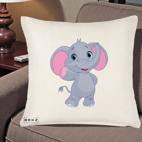 Perna Decorativa Pui de Elefant Kawaii, 40x40 cm, Crem Reliefat, Husa Detasabila, Perna Inclusa, BEKZ®