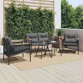 vidaXL Set mobilier de balcon, 5 piese, cu perne, negru, oțel