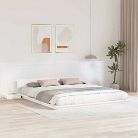 vidaXL Cadru de Pat de Podea cu Mese de Noapte Alb 180x200cm Lemn Masiv