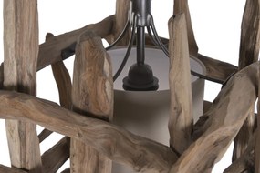 Lustră suspendată din rădăcină de tec reciclat și in, maro, finisaj natural, 79 x 50 cm, „Coucy”