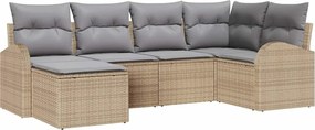 vidaXL Set de canapea cu pernă 6 pcs Bej și gri deschis poliratan