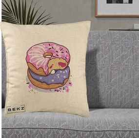 Perna Decorativa Donuts Roz si Mov, 40x40 cm, Bej, Husa Detasabila, Perna Inclusa, BEKZ®