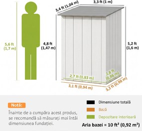 Outsunny Căsuță de Grădină 0,92m² din Oțel Galvanizat, Depozit pentru Unelte cu Ușă Blocabilă și Acoperiș Înclinat, 100x104x160 cm, Gri Închis | Aosom Romania