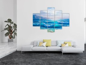 Tablou - Pictură în ulei de mare cu pescăruși (150x105 cm)