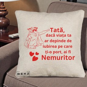 Cadou pentru Tata - Perna Personalizata Tata Nemuritor cu Fetita, 40x40 cm, Bej Canapea, Husa Detasabila, Perna Inclusa, BEKZ®