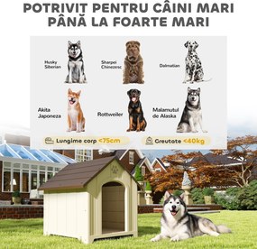 PawHut Căsuță pentru Câini de Exterior, Talie Mare și XL, Adăpost din Plastic Impermeabil cu Bază Ridicată, Ferestre și Acoperiș Înclinat pentru Grădină, Terasă, Curte, 102x94x103 cm, Bej | Aosom Romania