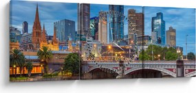 Tablou cu orașul Melbourne (cu ceas) (90x30 cm)