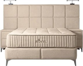 Pat ROYAL 160x200, stofa catifelata crem - Luna 21, cu somiera si spat