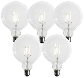 Set 5 becuri Bec LED cu filament spiralat E27 reglabil în 3 trepte G125 4W 450lm 3000K