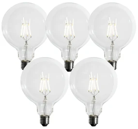 Set 5 becuri Bec LED cu filament spiralat E27 reglabil în 3 trepte G125 4W 450lm 3000K