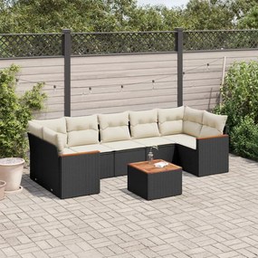 3258213 vidaXL Set mobilier de grădină cu perne, 8 piese, negru, poliratan