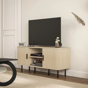 HOMCOM Dulap TV cu 2 Dulapuri, 2 Rafturi și 2 Orificii pentru Cabluri, Mobilier TV din Lemn, 120x40x55 cm, Lemn Natural | Aosom Romania