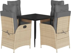 vidaXL Set mobilier pentru grădină, 5 piese, cu perne, bej, poliratan