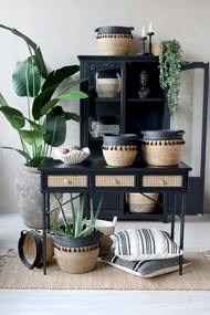 Birou din lemn masiv si rattan, cu 3 sertare, Old French