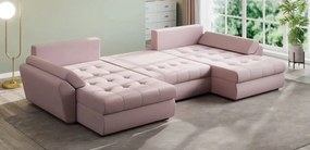 Colțar extensibil dumonde cu ladă de depozitare si sezut confortabil din spuma high-density, Loana U Enjoy Flamingo 355x185 cm