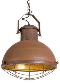 Lampă suspendată industrială maro ruginiu cu interior auriu - Engine