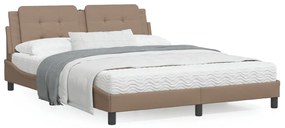 3214121 vidaXL Cadru pat cu lumini LED, cappuccino, 160x200 cm piele ecologică