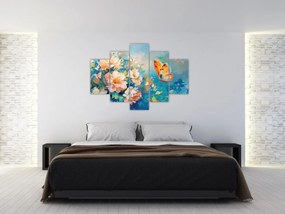 Tablou - Fluture și flori, pictură în ulei II. (150x105 cm)