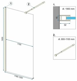 Paravan de dus tip Walk-in Rea Aero 120x195 cm profil auriu