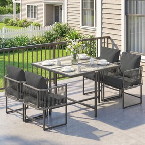 Outsunny Set mobilier grădină din polyrattan 5 piese, economisire de spațiu, set cu masă și 4 scaune, blat DPC, perne, gri | Aosom Romania
