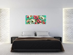 Tablou - Flori pe fundal albastru (120x50 cm)