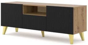 Masă TV PB 150 2D1cu Rowanna (Stejar artisan + Negru + Auriu). 1125096