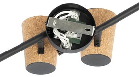 Spotlight de plafon negru cu abajur din plută 4 lumini reglabile - Corky