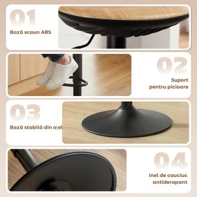 HOMCOM Set 2 scaune de bar din PU, reglabile pe înălțime, rotative 360°, cu suport pentru picioare, bază din oțel, efect lemn de stejar | Aosom Romania