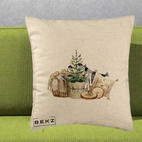 Perna Decorativa Colt Cozy de Craciun Boho, 40x40 cm, Bej, Husa Detasabila, Perna Inclusa, BEKZ®