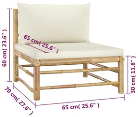 Set mobilier de gradina, 4 piese, perne alb crem, bambus Crem, 2x colt + 2x mijloc, 1