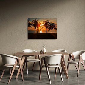 Tablou pe sticlă cu palmier în apus de soare (70x50 cm)
