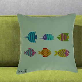 Perna Decorativa Pesti Colorati Cartoon, 40x40 cm, Verde, Husa Detasabila, Perna Inclusa, BEKZ®