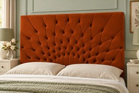 Pat tapițat Chesterfield din catifea Venezia 140×200 cm, cărămiziu, cu ladă de depozitare