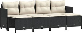 vidaXL Set mobilier de grădină cu perne, 5 piese, negru, poliratan