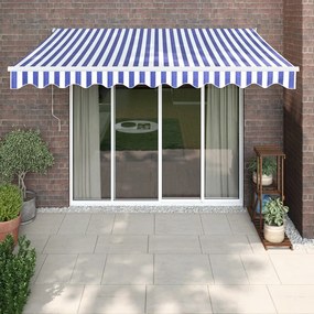 vidaXL Copertină retractabilă albastru/alb, 3x2,5 m, textil/aluminiu