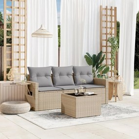 vidaXL Set canapele de grădină, 4 piese, cu perne, bej, poliratan