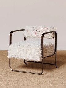 Fotoliu lounge crem din stofă din bumbac și in cu structură din metal, „Miro”