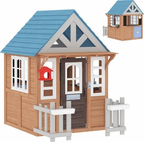 AIYAPLAY Căsuță de joacă exterioară din lemn, casă pentru copii interior/exterior cu ușă pentru animale, bucătărie de joacă, maro | Aosom Romania