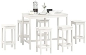 Set mobilier de bar, 7 piese, alb, lemn masiv de pin